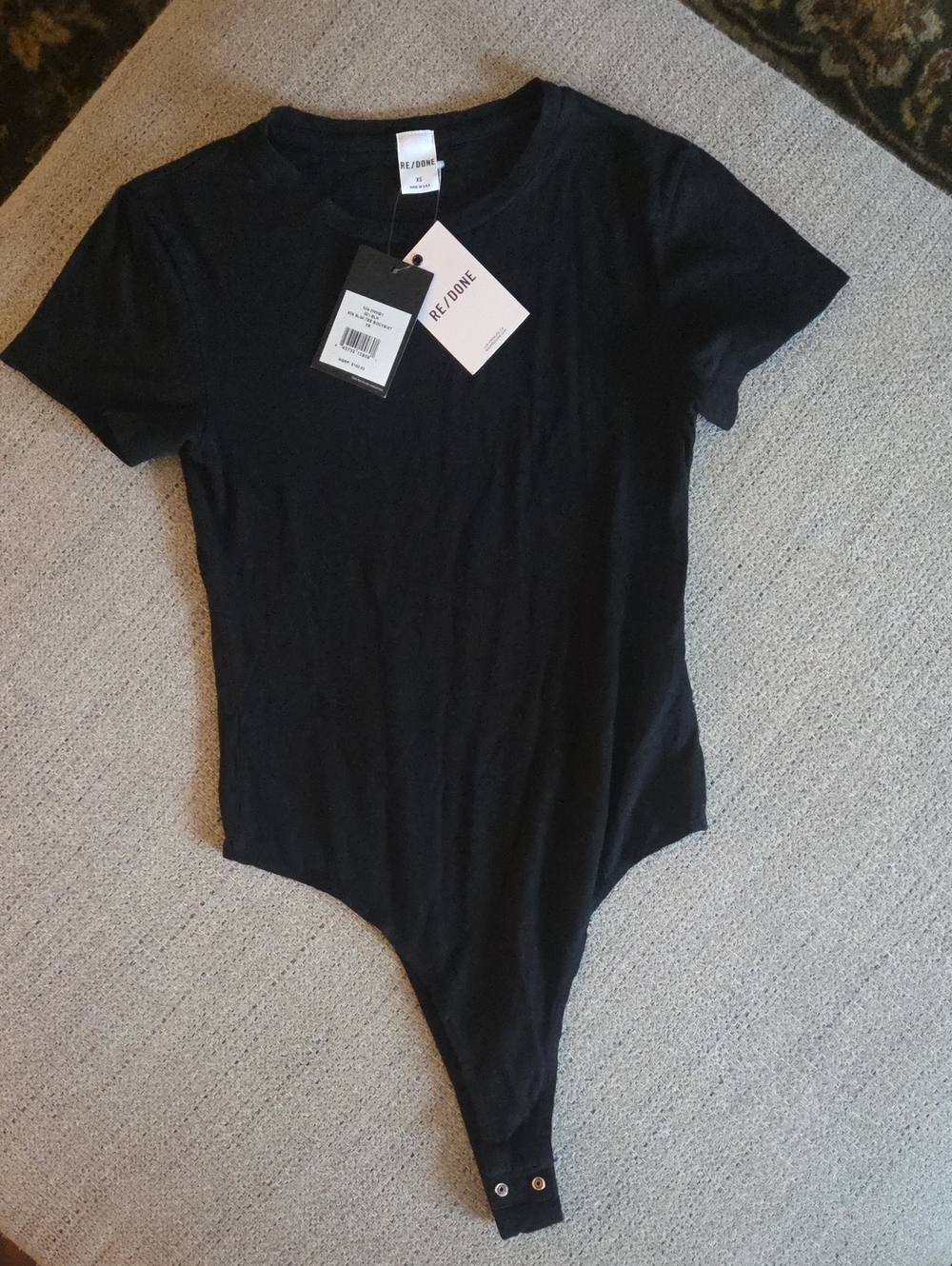Re/Done Black Short-Sleeve Crewneck Bodysuit